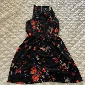 Express Sleeveless Halter Elastic Fitted Waist Black Floral Spring Summer Dress